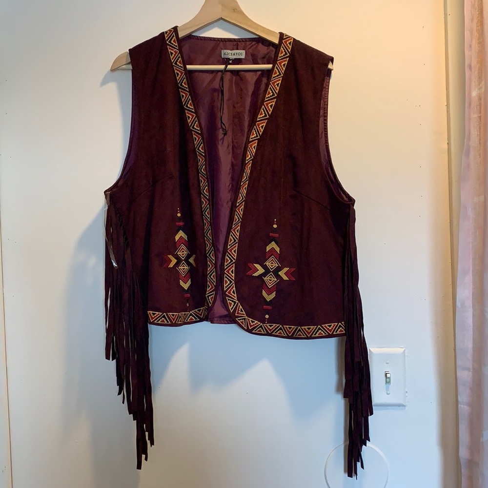 Suede embroidered vest